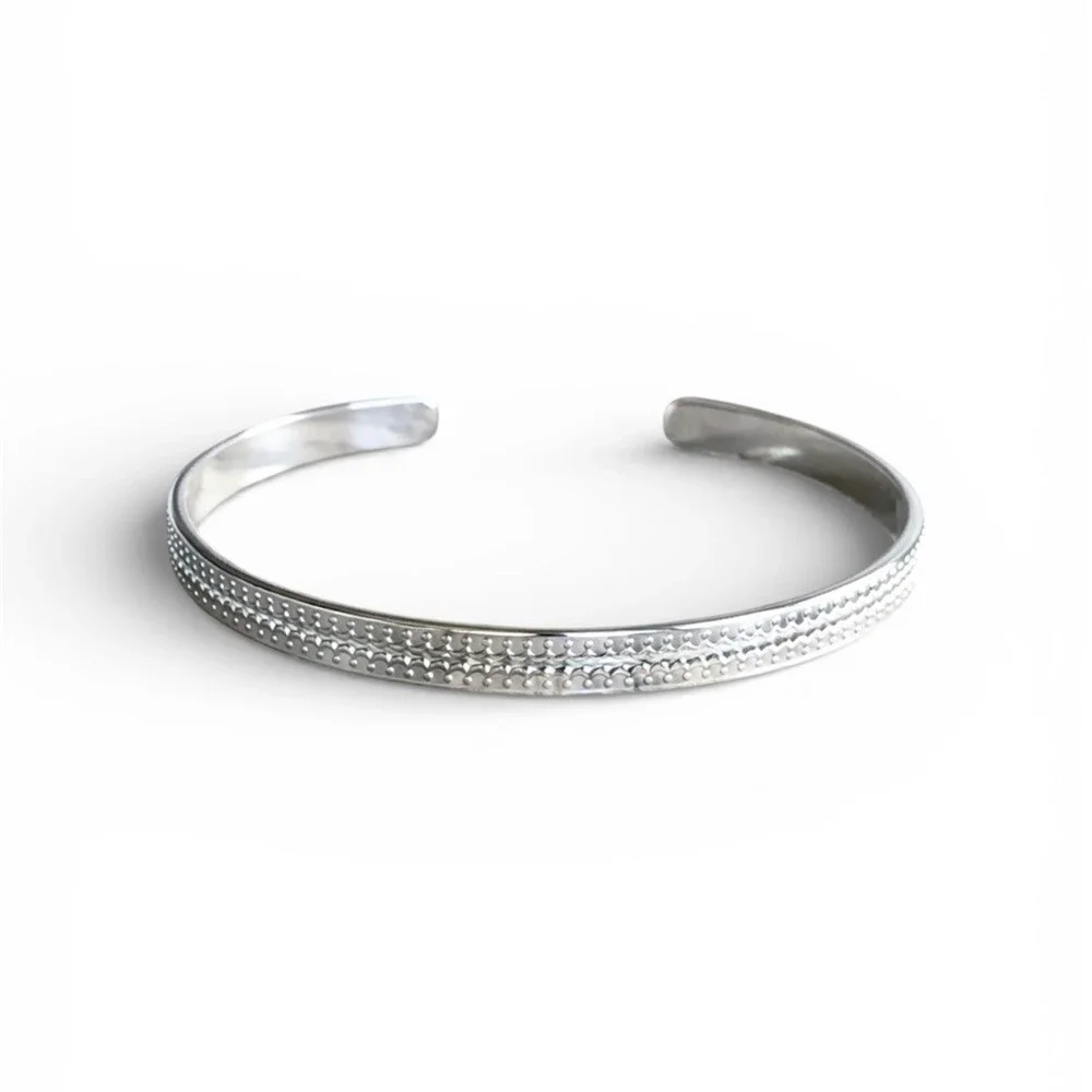 Shiny Sterling Silver Scalloped Open Cuff Bangle Handmade - 5.6mm Wide